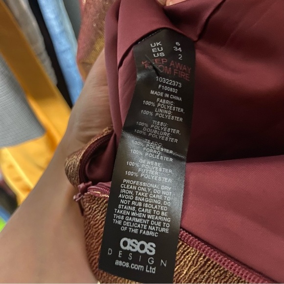 ASOS DESIGN Size 2 Super Sleeve Metallic Open Square Back Tux Mini Dress Gold - Picture 6 of 11